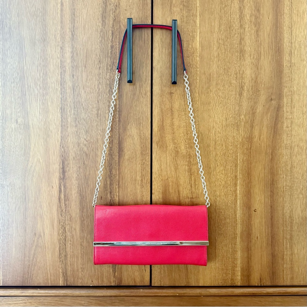 ‼️LAST CHANCE‼️ DVF Envelope Embossed Lizard Red Leather Crossbody Clutch